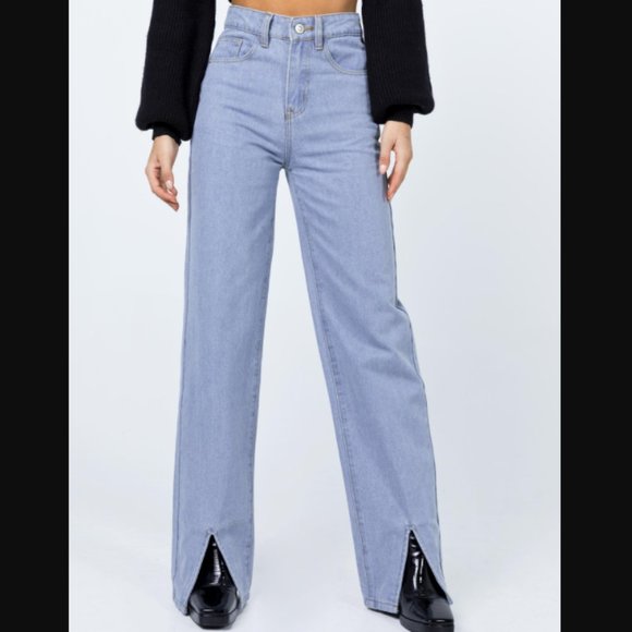 Princess Polly Rosalie Straight Leg Slit Jeans 4 - Picture 3 of 9